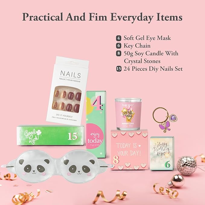Luxury Spa Gifts for Her - 15pcs Birthday Surprise Box with Hand Cream, DIY Nails Set & Skin Care Gift Sets for Women, Moms & Daughters
