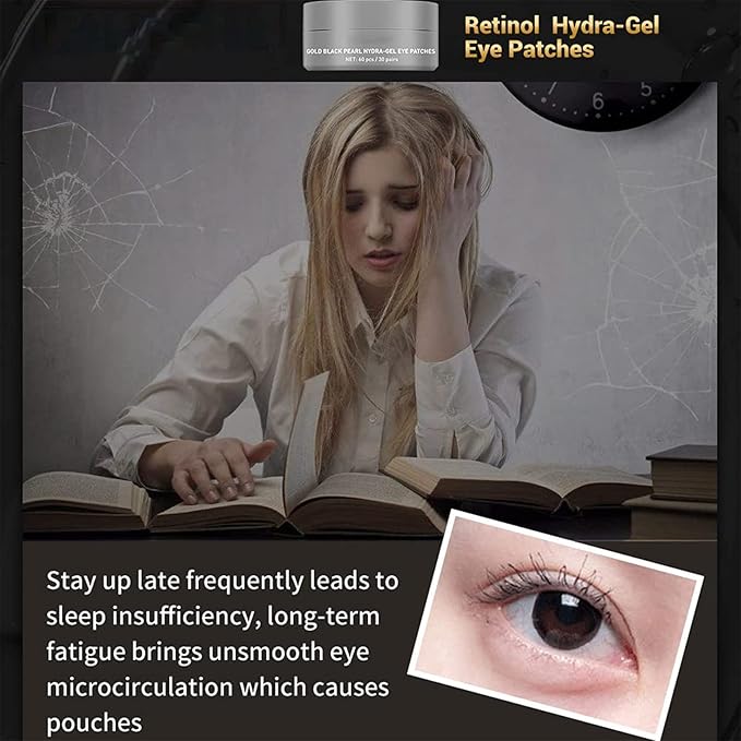 Gold Black Pearl Hydra-Gel Eye Patches - Gel Eye Mask for Eyes Treatment Puffiness Anti-Aging Remove Eye Bags Relieve Dark Circles Moisturizing Eyes Skin (30 Pairs)