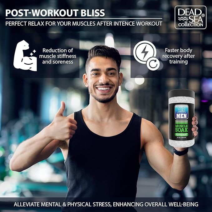 Dead Sea Collection Bath Salts for Men with Peppermint Oil - Muscle Recovery Bath Soak – Mens Pure Dead Sea Salt for Soothing and Relaxing – 37 Oz