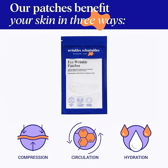 Wrinkles Schminkles Under Eye Wrinkle Patches, Smooth Eye Wrinkles, Crows Feet & Dark Circles Overnight, 1 Pair Reusable Medical Grade Silicone Patches