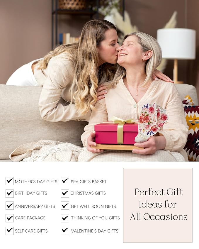 Spa Gifts for Women - Mothers Day Gifts for Mom, Self Care Kit, Birthday Anniversary Care Package Ideas for Wife Girlfriend Her, from Husband Daughter Friend, 8PCS Items with Rose Scent Themed