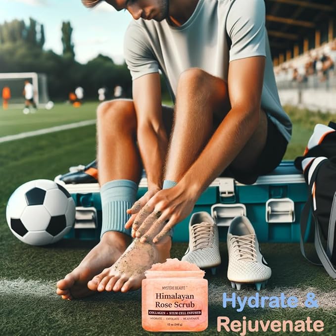 Himalayan Salt Body Scrub 12 oz - with Collagen and Stem Cells - Exfoliating Salt Scrub for Cellulite - Deep Cleansing for Acne, Scars, Wrinkles - Moisturizes Skin