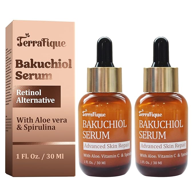 Bakuchiol Retinol Serum for Face - Retinol Alternative - Hydrating and Moisturizing - Anti Aging - Also Contains Aloe, Witch Hazel, Centella, Spirulina - 1 Fl. Oz. - Pack of 2
