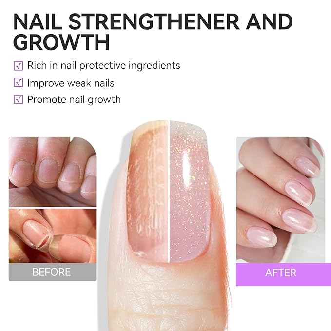 Women Nail Strengthener Protein for Daily: Glittering Pearl 15ml Gelike EC 6 in 1 Nail Treatment for Weak and Damaged Nails Everyday - Nail Polish Hardener for Home Salon Travel Spa Gift