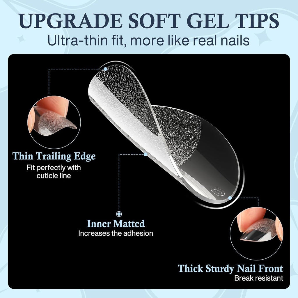 Extra Short Almond Nail Tips, 360pcs Soft Gel Pre-Shaped Acrylic XS Fake Nails, Half Matte Full Cover Clear Press on Flase Nail Tips for Extension Manicure Home DIY 12 Sizes Gelly Tips