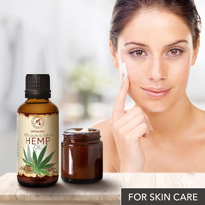 AROMATIKA Pure Hemp Oil 1.7 Fl Oz - Hemp Seed Oil - 100% Natural & Cold Pressed Carrier Oil used for Skin Care - Haircare - Massage - Cosmetics - Brown Glass Bottle 50ml - Oils Hemp