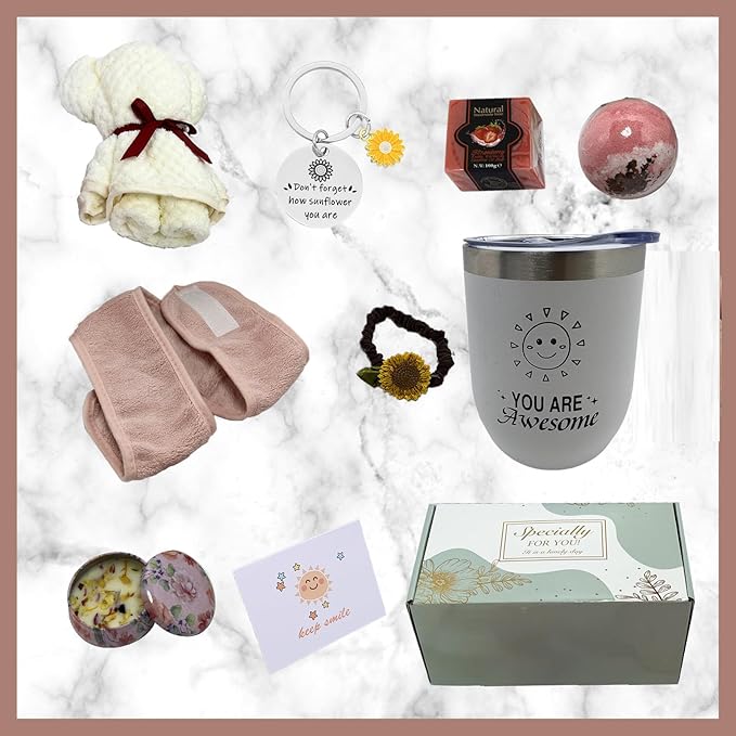 Birthday Gifts for Women Best Friend,Personalized Unique Gift Basket with Bath Bombs and Scented Candles for Mom,Wife,Girlfriend,Sister Relaxation,Inspirational Sunflower