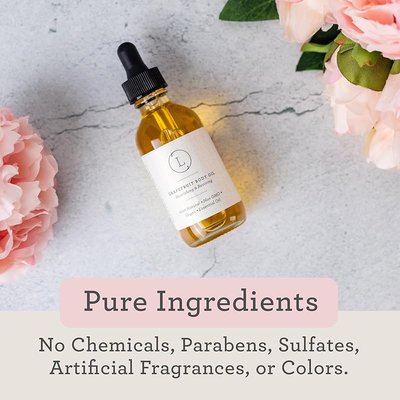 Lizush Grapefruit Body Oil - 2 oz Natural, Vegan, Non-GMO Moisturizing Bath Oil for Silky Skin with Premium Essential Oils - Handmade in the USA