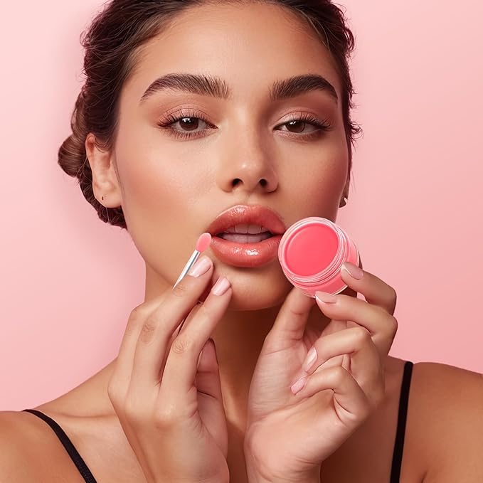 Lip Scrub & Lip Mask Set, Cherry Lip Exfoliator Scrub, Christmas Gifts Stocking Stuffers Gift for Women, Overnight Suger Lip Treatment, Repair Dry Cracked Lips - with Lip Brush (10g*2)