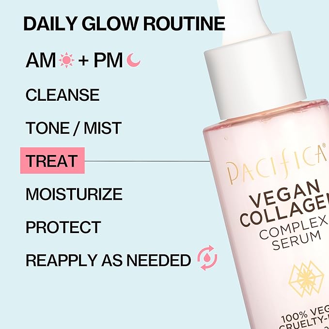 Pacifica Vegan Collagen Complex Face Serum Anti Aging Hydrating Serum w/Hyaluronic Acid for Plumping & Firming Collagen Boosting Facial Serum for Fine Lines & Wrinkles Clean Dermatologist Tested