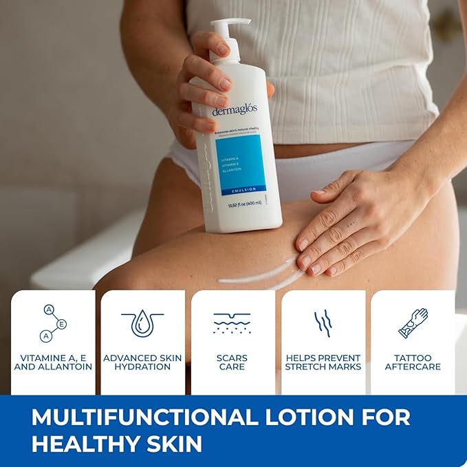 Dermaglos | Hydration And Regeneration pack, Cream Moisturizer 1.76 oz + Emulsion Advanced 13.52 Fl Oz, Vitamin A + Vitamin E + Allantoin, Enhances Skin´s Vitality Formula For all Skin Types