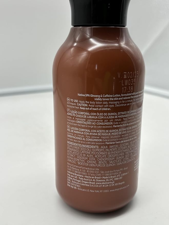 Nativa SPA by O Boticário Ginseng & Caffeine Toning Body Lotion, Fragranced Moisturizer Enriched with Purified Quinoa Drops to Boost Hydration, 13.5 Ounce (400ml)