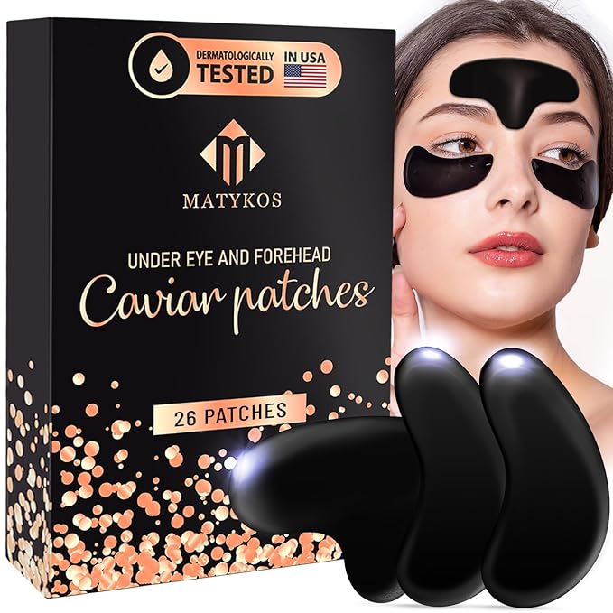 Forehead and Under Eye Wrinkle Patches for Face - Collagen, Hyaluronic Acid and Vitamin A Skin Pads - Forehead Line Remover Wrinkle Eye Patch Set - 26 Caviar Sachets