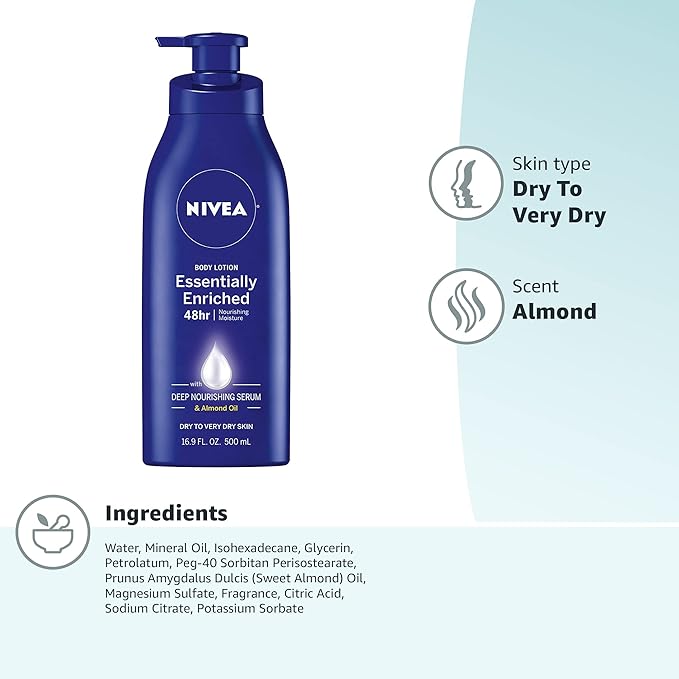 NIVEA Essentially Enriched Body Lotion for Dry Skin, 16.9 Fl Oz Pump Bottle