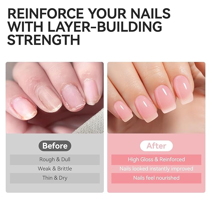 Nail Strengthener Protein for Damaged Nails: Pink 15ml 6 in 1 Natural Nail Hardener Extra Strong and Growth - Long Lasting Repair for Damaged Nails - Growth Oil for Salon Home Daily Work