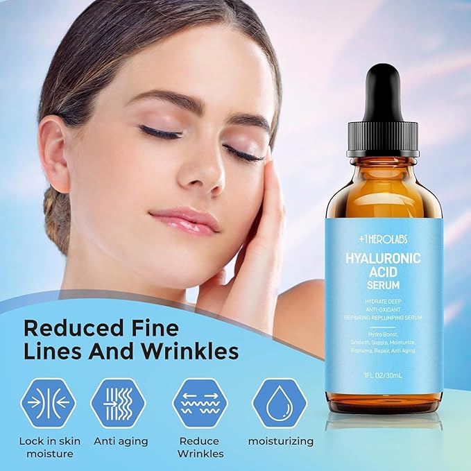 Hyaluronic Acid Serum for Face Anti Aging, Fine Lines, Dark Spots, & Dry Skin - Hydrating Facial Serum - Best Face Serum for Moisturizing and Wrinkle Reducing, 1 fl oz