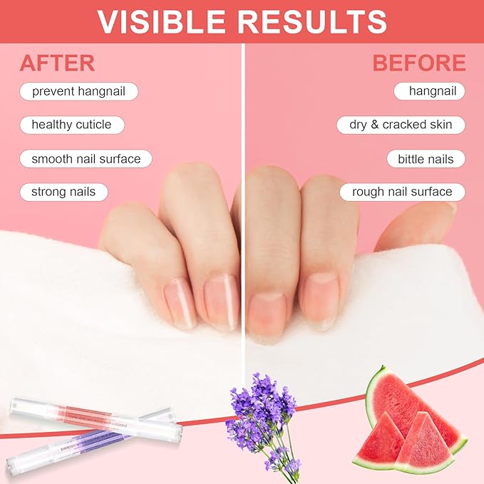 Meschett 3PCS Nail Cuticle Oil Pens with Nail File, Cuticle Oil for Nails from Natural, Nail Oil Cuticle for Cracked and Dry Nail(Lavender & Watermelon & Osmanthus flowers Flavor)