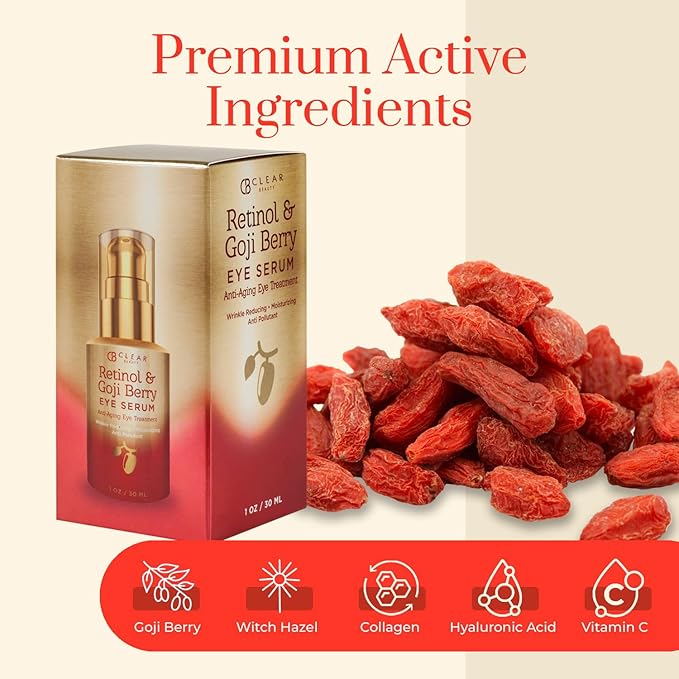 Retinol & Goji Berry Under Eye Serum - Dermatologist Tested, Diminishes Fine Lines, Wrinkles, Eye Bags & Dark Circles , Clean Beauty, Cruelty-Free Korean Skin Care - All Skin Types
