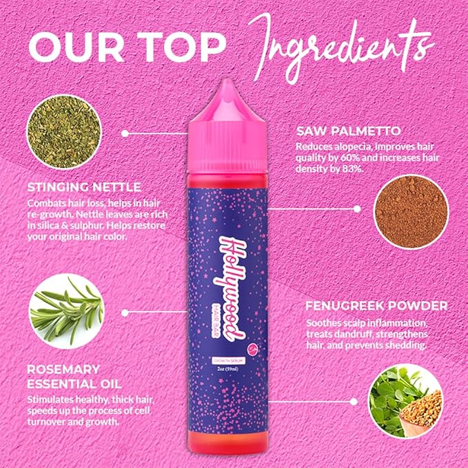 Hollywood Hair Bar | Hair Oil Regrowth Serum - Extra-Strength, Made with All-Natural Essential Oils (Squeeze Bottle) 2 oz