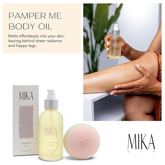 Pamper Me Bundle Body Oil Foot Balm Massage Ball | 3-Piece Beauty Kit with Organic Body Oil for Dry Skin Foot Balm for Dry Cracked Feet and Massage Ball | Clean Beauty, Vegan and Paraben Free