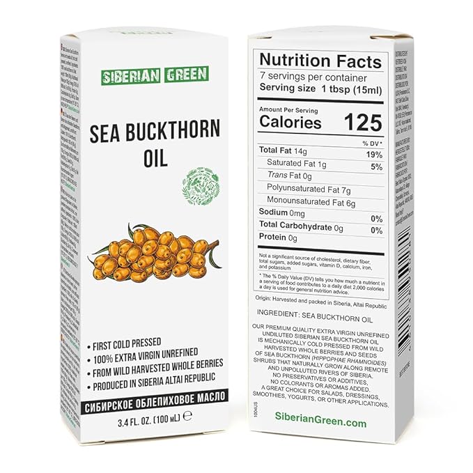 Siberian Sea Buckthorn Oil | 100% Natural Extra Virgin Cold Pressed 100 ml / 3.4 fl oz | Unrefined Raw Vegan | Exclusive Healthy Diet Food Grade
