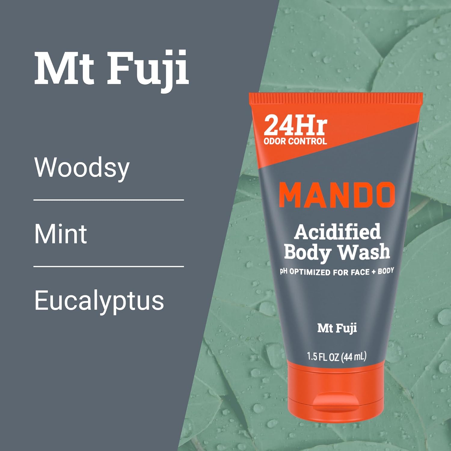 Mando Mini Body Wash - 24 Hour Odor Control - Removes Odor Better than Soap - 1.5 Ounce Tubes (Pack of 4, in 4 scents: Bourbon Leather, Pro Sport, Mt Fuji, Unscented)