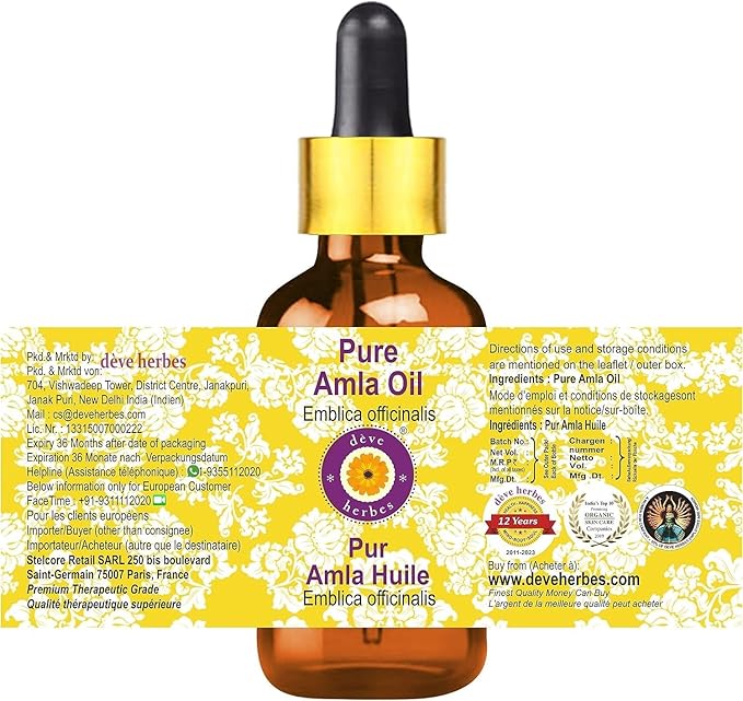 dève herbes Pure Amla Oil (Emblica officinalis) with Glass Dropper 5ml (0.16 oz)