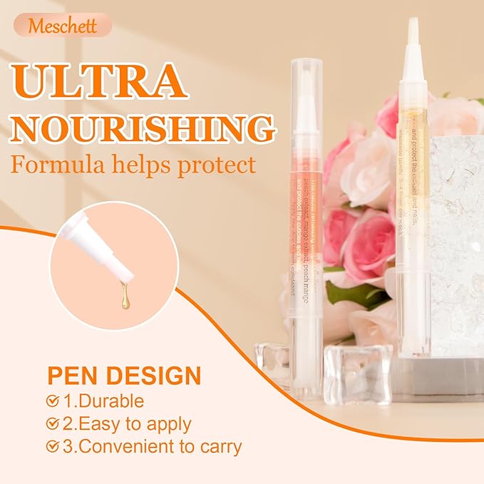 Meschett Cuticle Oil Pens with Nail File for Nail Care, 4PCS Nail Pen Oil with Natural Ingredients, Fingernails and Toenails Oil Cuticle for Repairing Cracked(Mix Flavors)