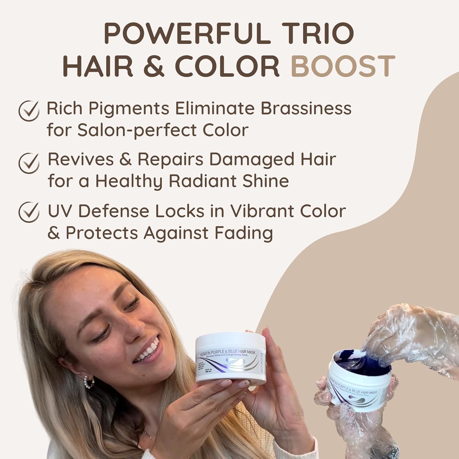 VITAMINS hair cosmetics Keratin Purple Hair Mask - Blue Hair Mask Deep Conditioner Treatment - Blonde Toner to Neutralize Brassiness in Brassy Blonde, Silver, White, Gray & Brown Locks