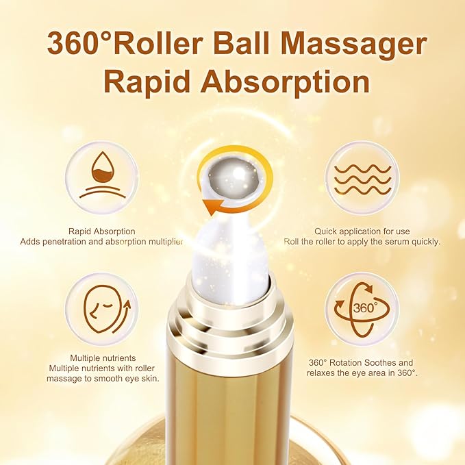 5% Caffeine Eye Serum - Caffeine Eye Cream with 360° Massage Ball Reduce Wrinkles and Fine Lines - Eye Roller Cream for Relieve Puffiness and Dark Eye Circles