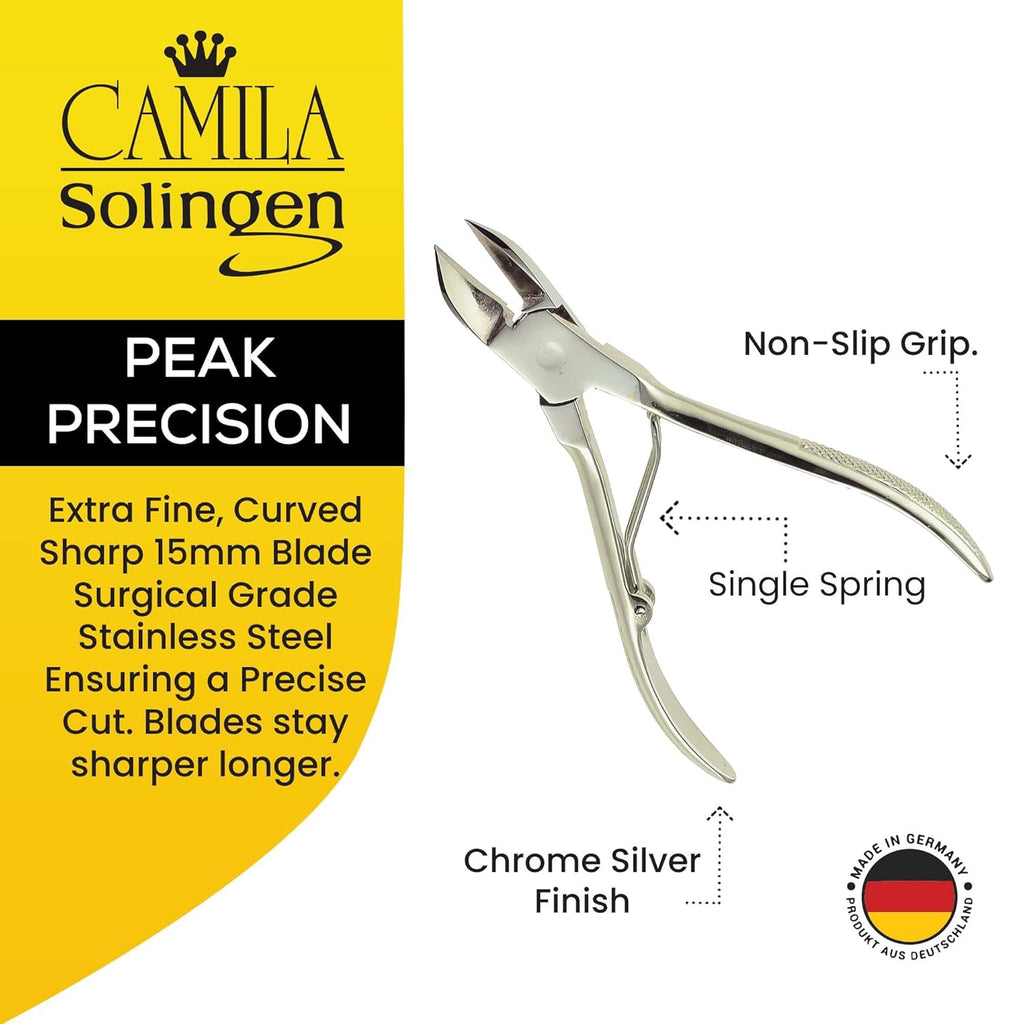 CS12-CS18 Professional 4" Fingernail Toenail Nipper/Clipper/Cutter Manicure and Pedicure Heavy Duty Super Sharp Curved Stainless Steel 15mm Blade Solingen Germany (Silver + Nail File)