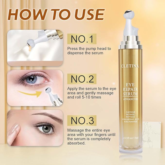 5% Caffeine Eye Serum With Roller For Dark Circles & Puffiness Bags Under Eye Treatment- Caffeine Eye Cream with 360° Massage Ball Roller For Anti Aging Wrinkles Fine Lines - Under eyes treatment