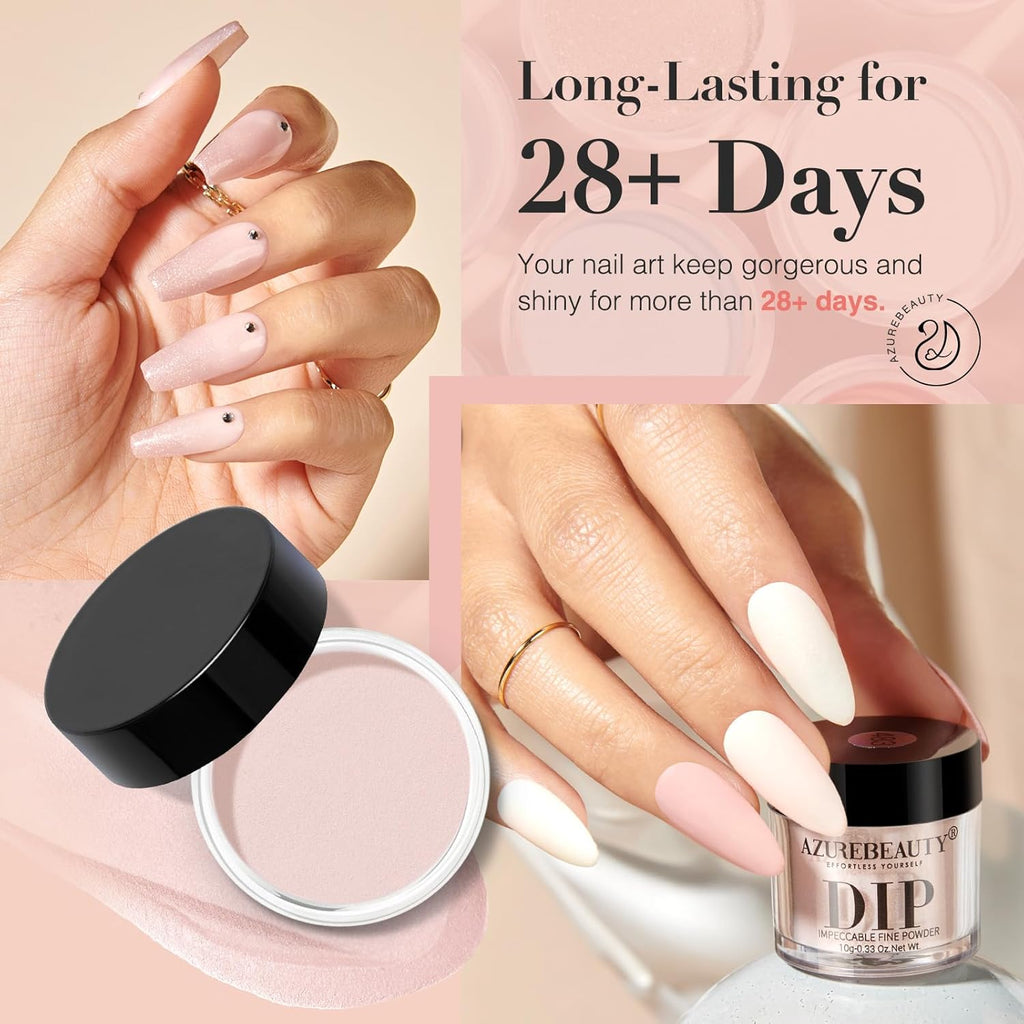AZUREBEAUTY Dip Powder Nail Nude Set Light Pink Champagne Shimmery, All Seasons 6 Colors Dipping Powder Starter Kit French Nail Art Manicure DIY Salon for Women, No Need Nail Lamp Cured