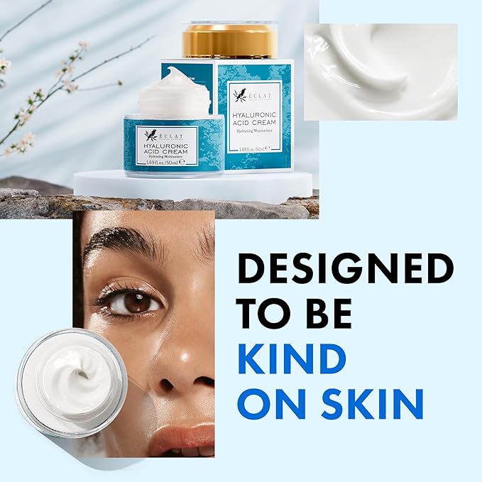 Eclat Skincare Hyaluronic Acid Moisturizer – Anti Aging Face Cream with Vitamin C, Hydrating Facial Moisturizer for Women & Men - Anti Wrinkle Day & Night Cream - Hyaluronic Acid Face Lotion 1.7 fl oz