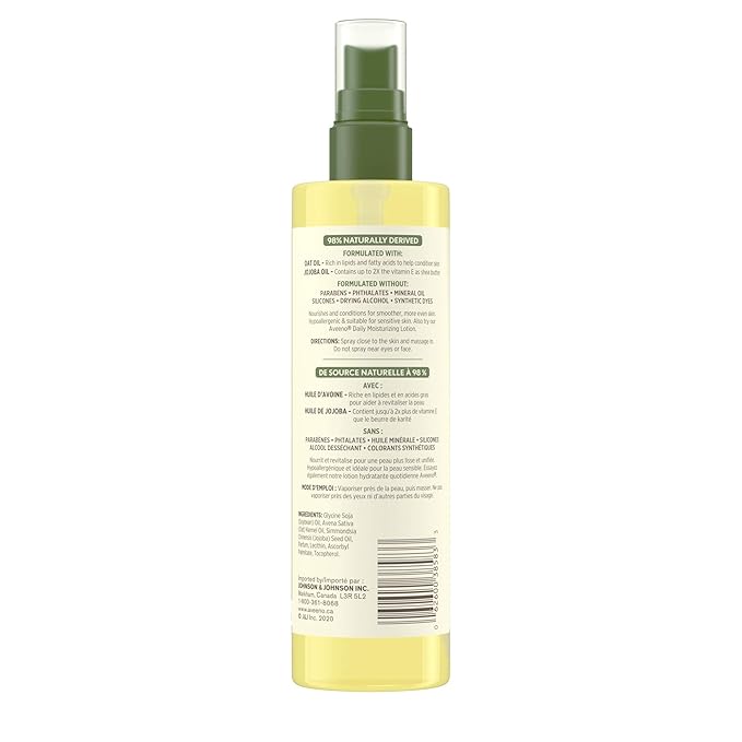 Aveeno Daily Moisturizing Oil Mist - Dry Skin, Sensitive Skin - Oat, Jojoba Oil - Hypoallergenic Body Oil - 200mL