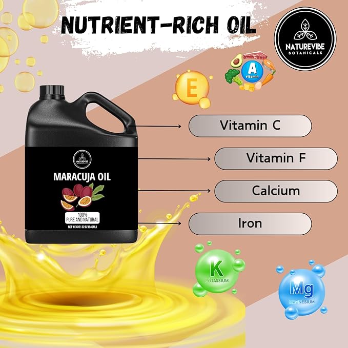 Naturevibe Botanicals Maracuja Oil 32 Ounces | 100% Pure and Natural | Great for Skin Care and Hair Care