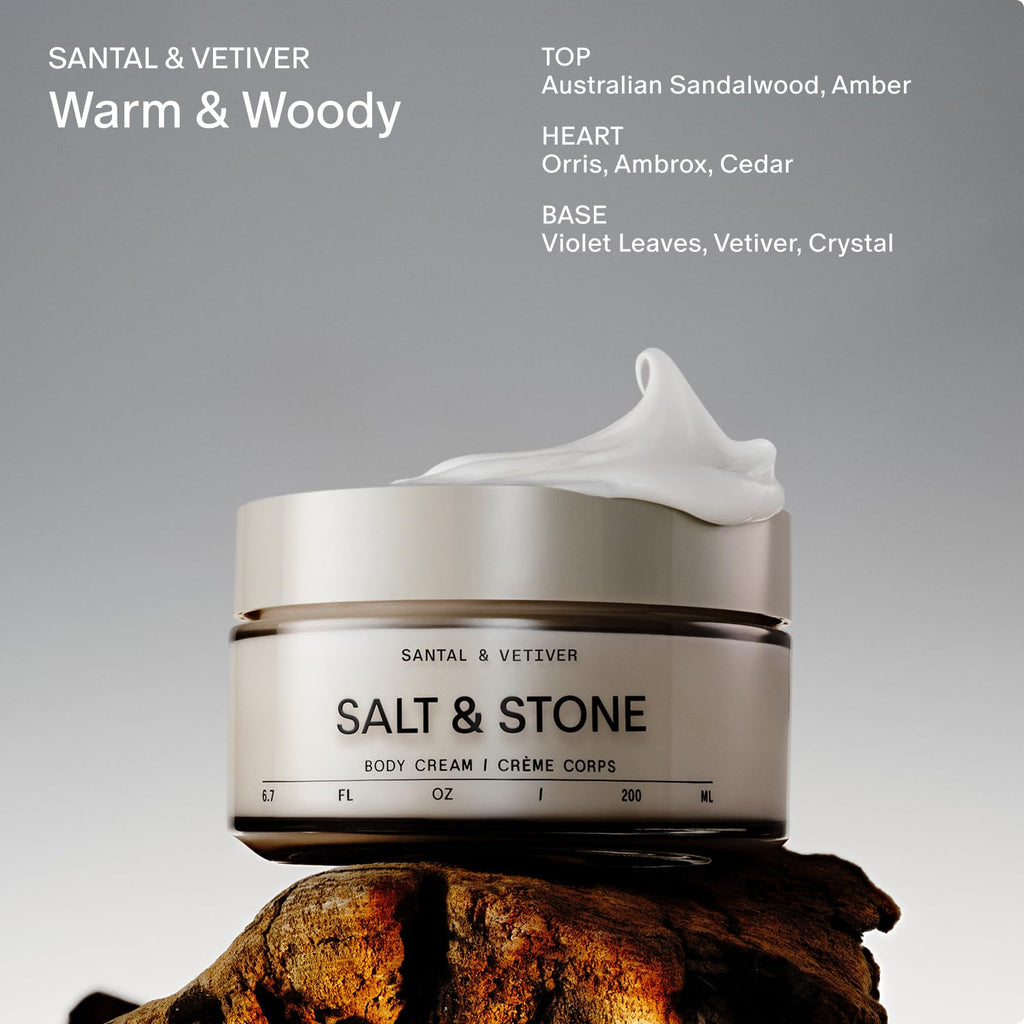 Salt & Stone Body Cream – Santal & Vetiver | Hydrating Formula with Seaweed Extracts, Spirulina & Squalane | Deep Hydration, Skin Barrier Support & Healthy Glow | for all Skin Types (6.7 fl oz)