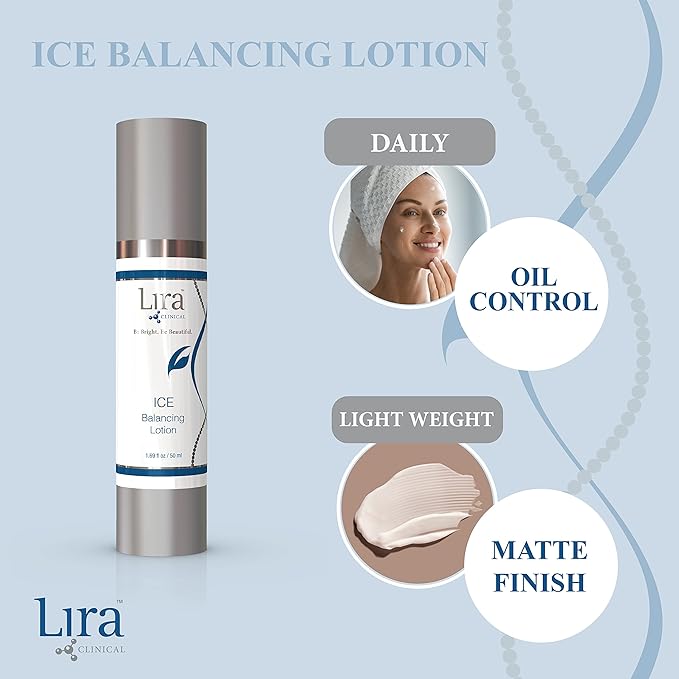 Lira Clinical ICE Balancing Lotion - Daily Oil Control Lotion & Lightweight Hydration with Skin Probiotics, Salicylic Acid & Plant Stem Cells - Hydrates Skin with Matte Finish - 1.69 fl oz