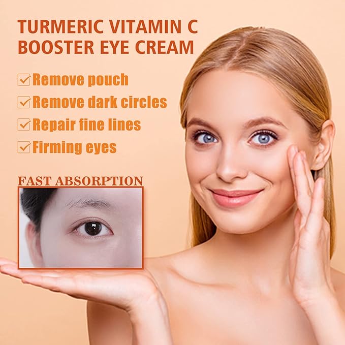 Turmeric + Vitamin C Booster Eye Cream, Brightening and Hydrating Eye Cream, Dark Circle Relief, Elasticity Treatment, Gentle Anti-Aging & Anti-Wrinkle Care