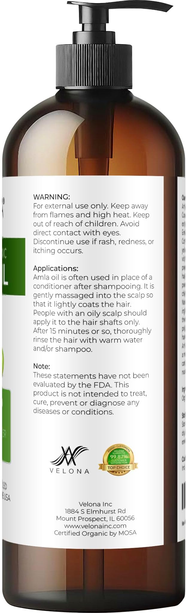 velona Amla Oil USDA Certified Organic - 16 Fl Oz | 100% Pure and Natural Carrier Oil | Extra Virgin, Unrefined, Cold Pressed