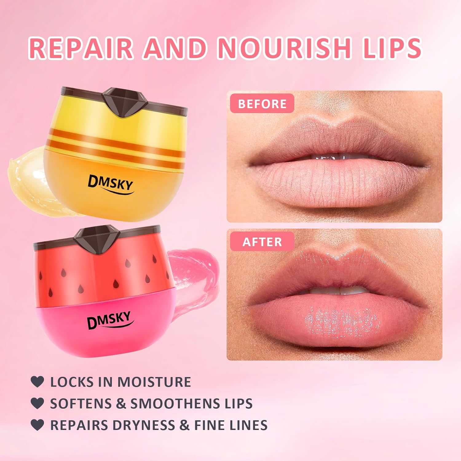 DMSKY Bee Lip Balm Honey Pot 6 PCS, Nourish & Hydrate Lip Sleeping Mask with Vitamin E, Lip Mask Overnight for Dry Lips, Reduces Lip Lines