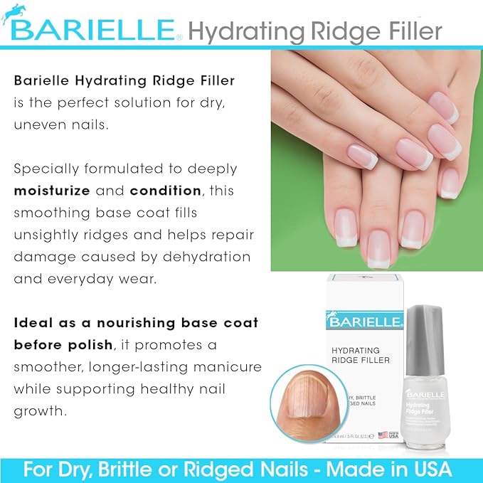 Barielle Brittle or Ridged Nails Filler, Fill and Smooth Unsightly Nail Ridges, For Dry, Enhances Growth, Hydrating and Strengthening, Base Coat 0.5 Ounce
