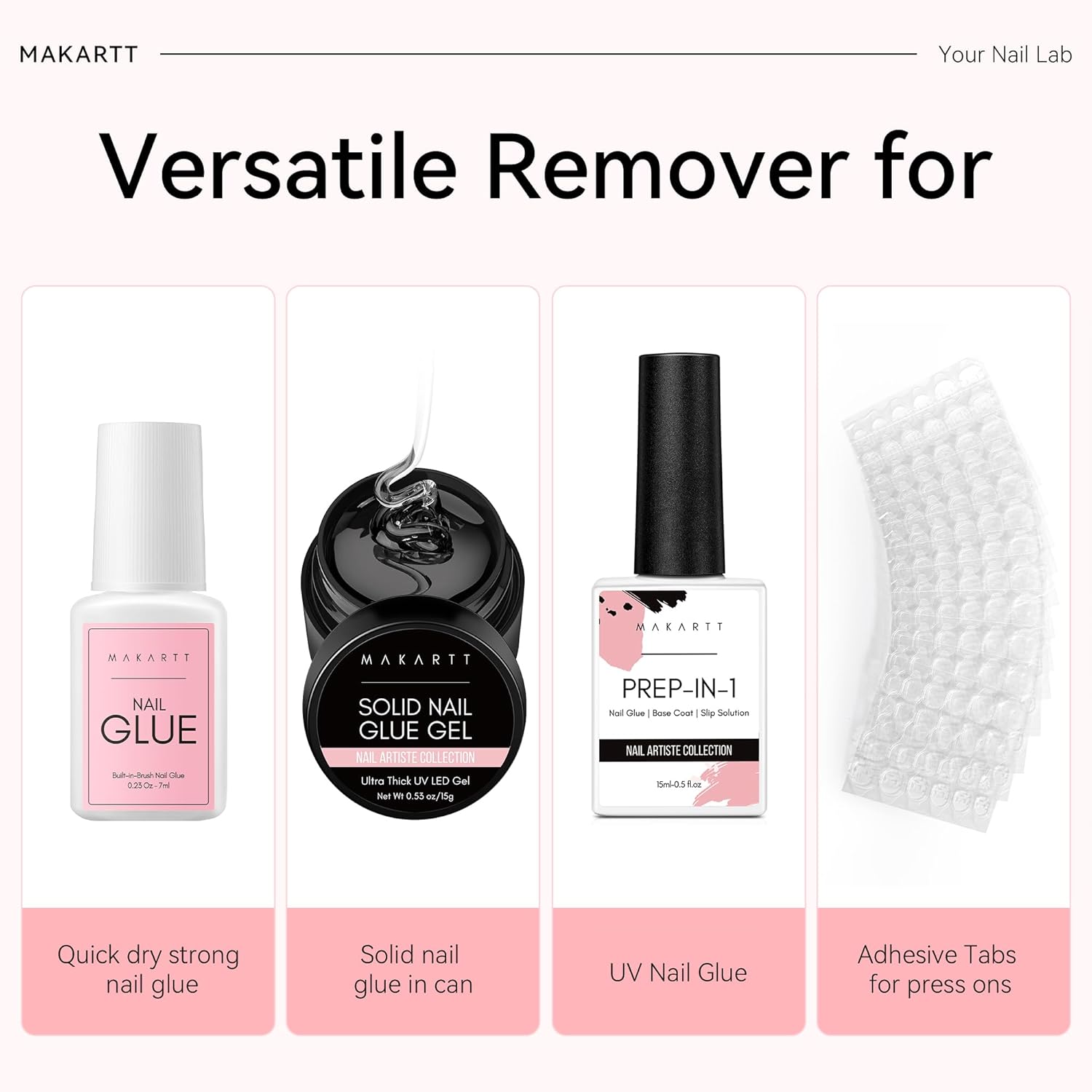 Makartt Press on Nail Glue Remover: Updated Formula with Vitamin E | Glue Debonder with 5 Wooden Sticks,1 Dropper Applicator for Quicker Application,Non-Acetone,Hema-free Glue off 30 ml