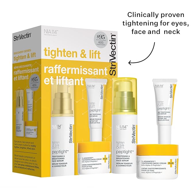 StriVectin Tighten and Lift Power Starters Trio Kit, 3 piece Peptide Kit for Face, Eyes and Neck, to help visibly reduce the look of Wrinkles and Fine Lines