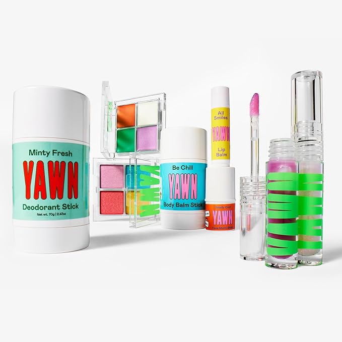 YAWN Makeup & Skincare Kit for Kids | Non-Toxic, Vegan, Cruelty Free, Talc Free | Lip Balm, Tinted Face Multi-Stick for Lips & Cheeks, and Universal Body Balm Stick | For Kids 3+ | Made in USA