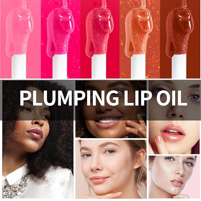 Plumping Lip Oil, Hydrating Gloss Tinted Lip Balm Transparent Lip Care, Big Brush Head Glitter Shine, Long Lasting Nourishing Non-sticky Fresh Texture(CORAL)