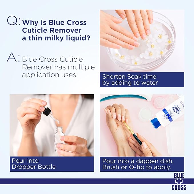 Blue Cross Cuticle Remover Liquid, Cuticle Softener for Nails, Professional Nail Care with Lanolin for Brittle Hang Nails, Hydrating, Moisturizing, Dry Cuticles, Made in USA. 16oz