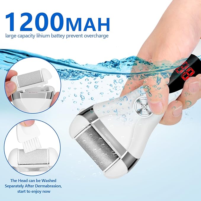 Electric Foot Callus Remover Kit, Elmchee Rechargeable Callous removers 3 Grinding Heads Waterproof Foot Scrubber File, Professional Pedicure Tools kit Feet Care for Dead, Cracked Dry Skin