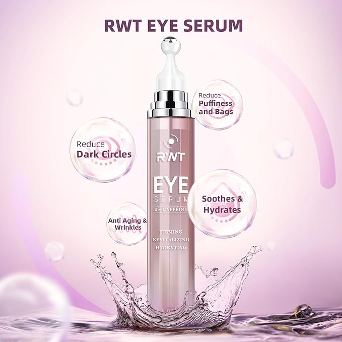5% Caffeine Eye Cream & Under Eye Serum for Dark Circles and Puffiness Eye Care Eye Roller Serum with 360° Massage Ball Eye Treatment Serum Under Eye Roller Cream for Women Reduce Wrinkles Fine Lines