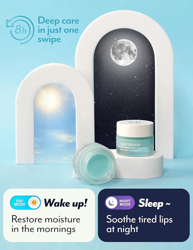 SelfBeauty Cool Mint Rosemary Lip Mask - Vegan Balm, Daily Moisturizer, Overnight Hydrating Treatment With Cool Mint, Scrub Exfoliator Intensive Repair, 0.51fl.oz